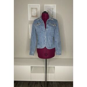 Christine Alexander Jacket Women's M Blue Denim Embellished Rhinestone